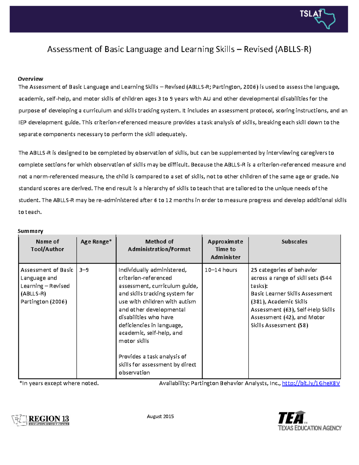 ABLLS-R Assessment Overview for Children with Disabilities - Studocu
