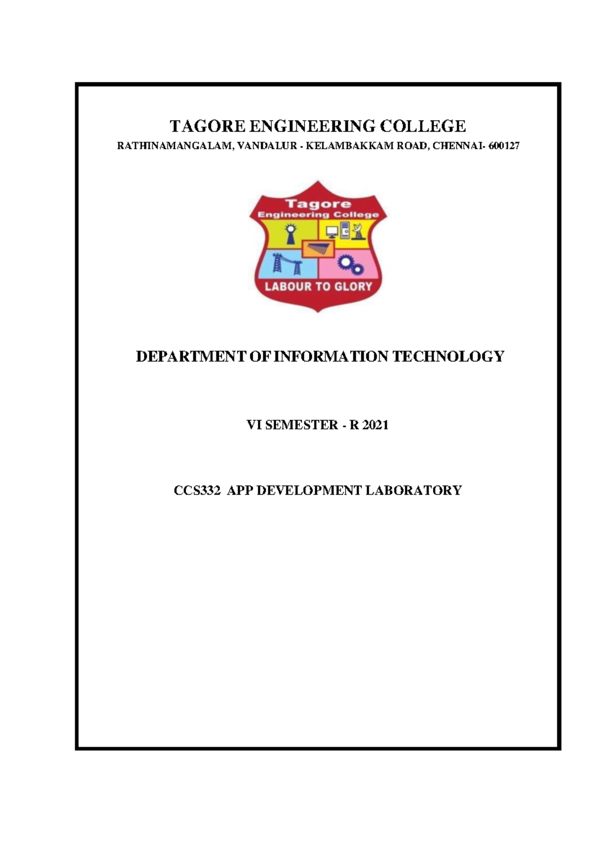 CCS332 App Development Lab - VI Sem R 2021 - Tagore Engg College - Studocu