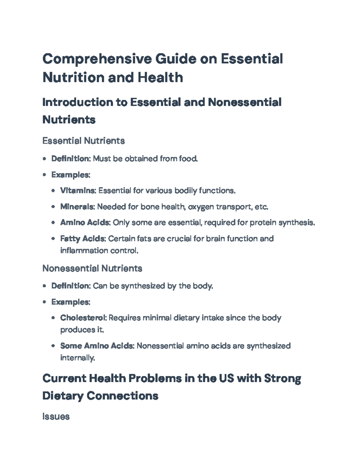 Comprehensive Overview of Nutrition and Health: Essential Nutrients ...
