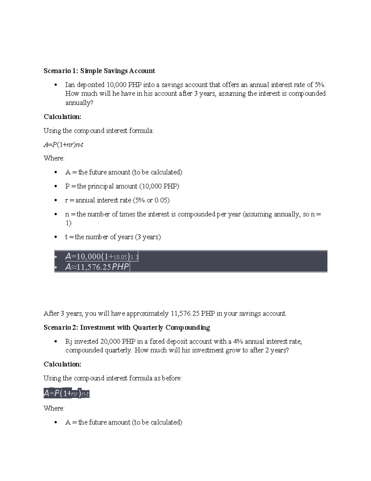 Compound Interest Summary Notes: Scenarios & Calculations - Studocu
