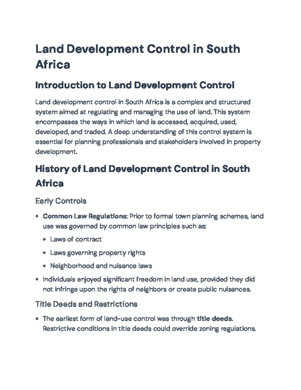 Land Development Control in South Africa: Historical and Legal Overview ...