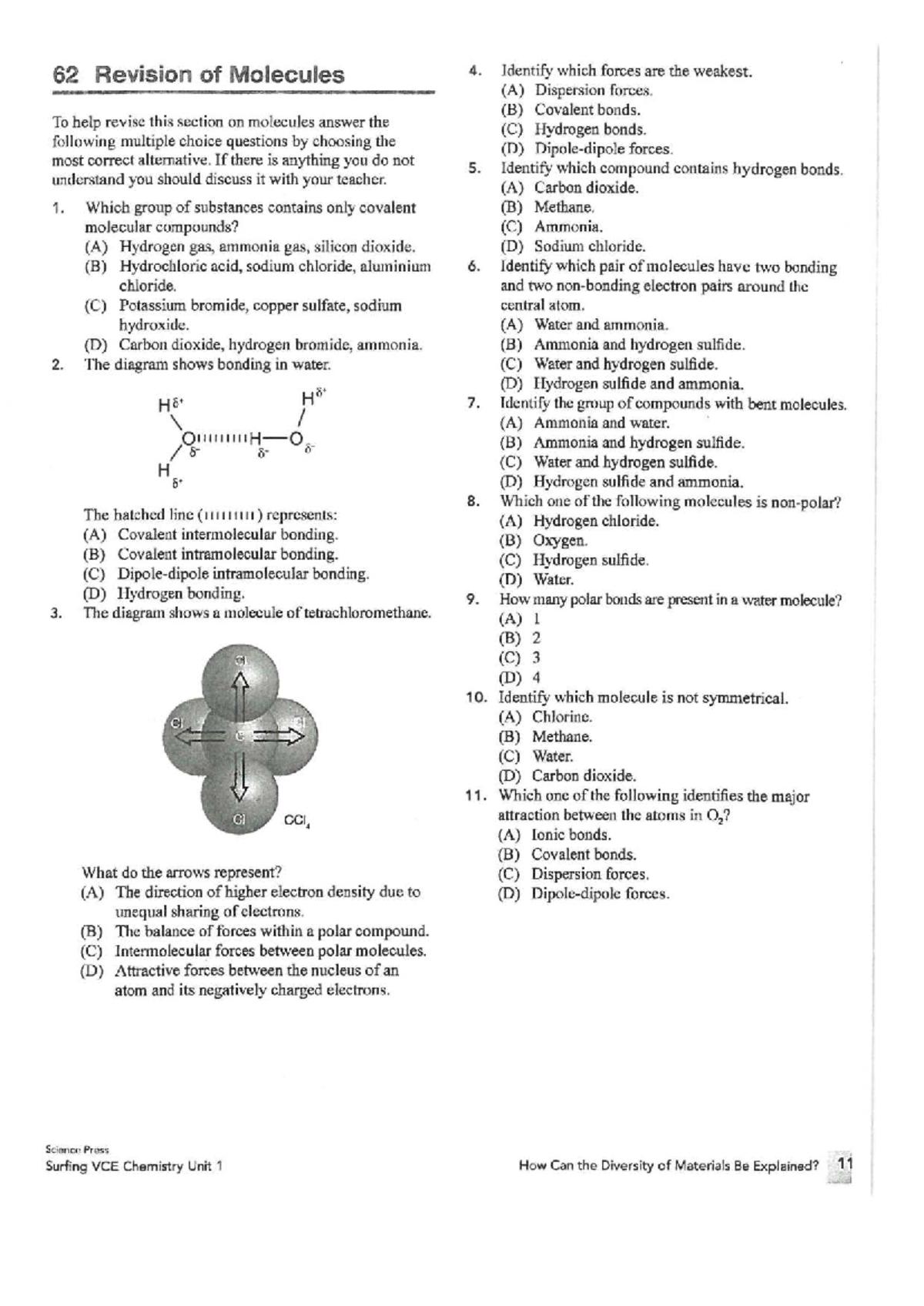 62 VCE Chemistry Unit 1 Revision: Molecules & Intermolecular Forces ...