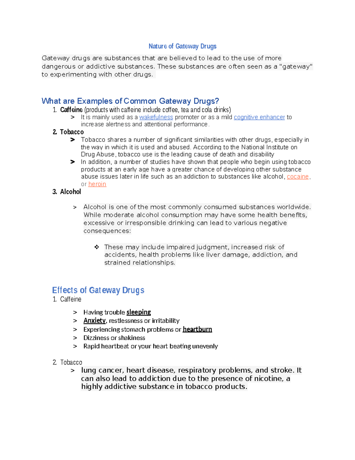 Nature and Effects of Gateway Drugs: Caffeine, Tobacco, and Alcohol ...