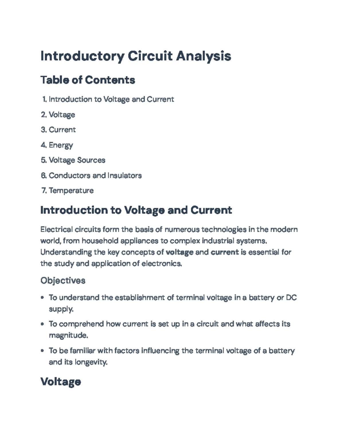 Fundamentals of Voltage and Current in Electrical Circuits ...