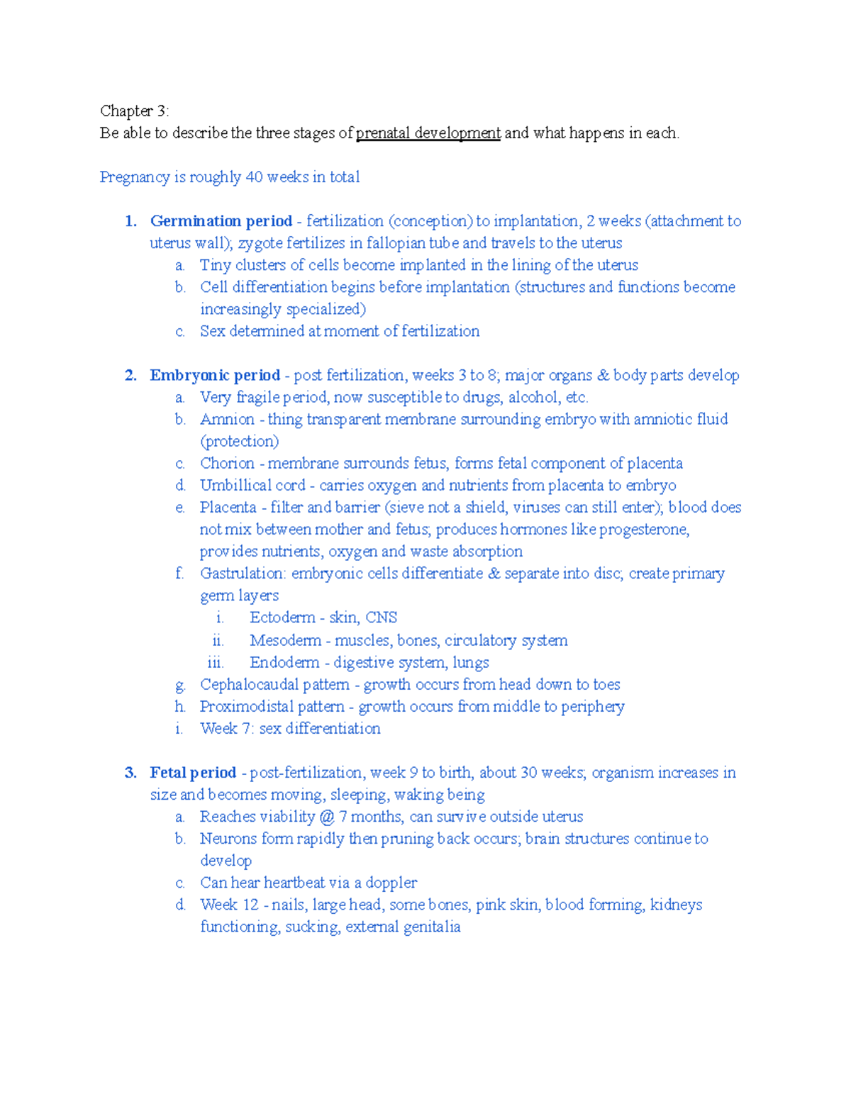 Chapter 3: Prenatal Development and Childbirth Stages - Studocu