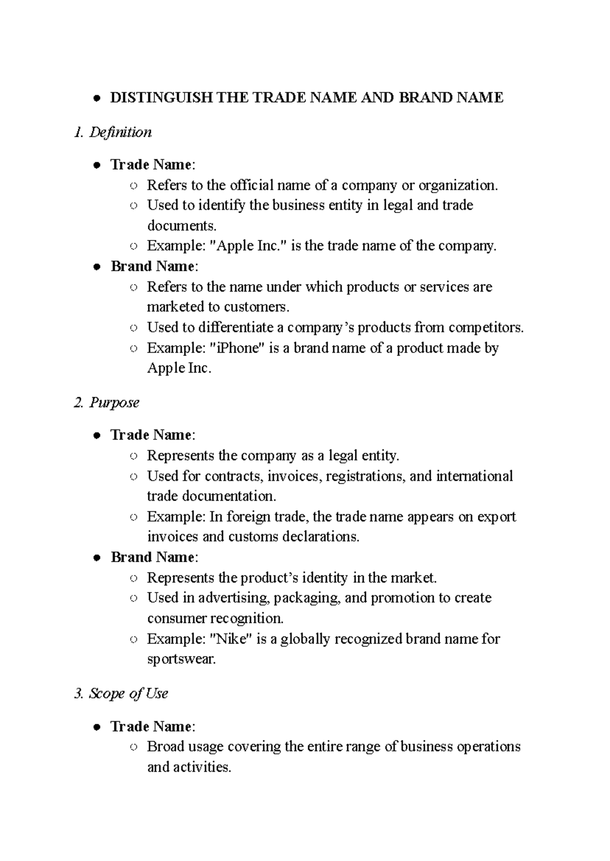 Comparing Trade Names and Brand Names in International Economics - Studocu
