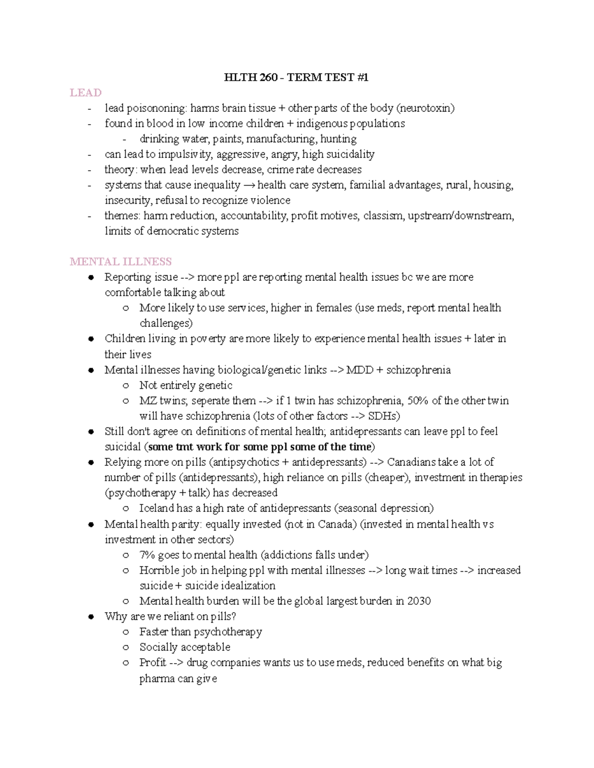 HLTH 260 Study Guide - Term Test #1 Insights on Health Inequities - Studocu
