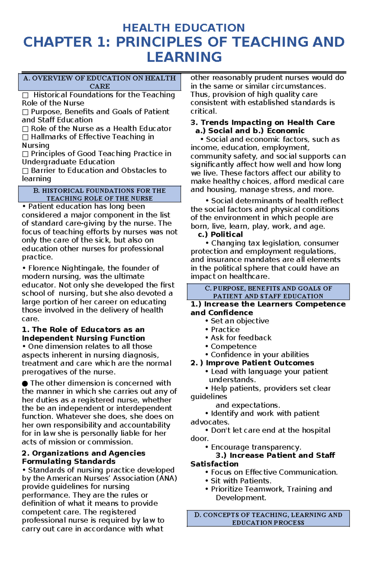 Health Education Chapter 1 Teaching Learning Principles Studocu