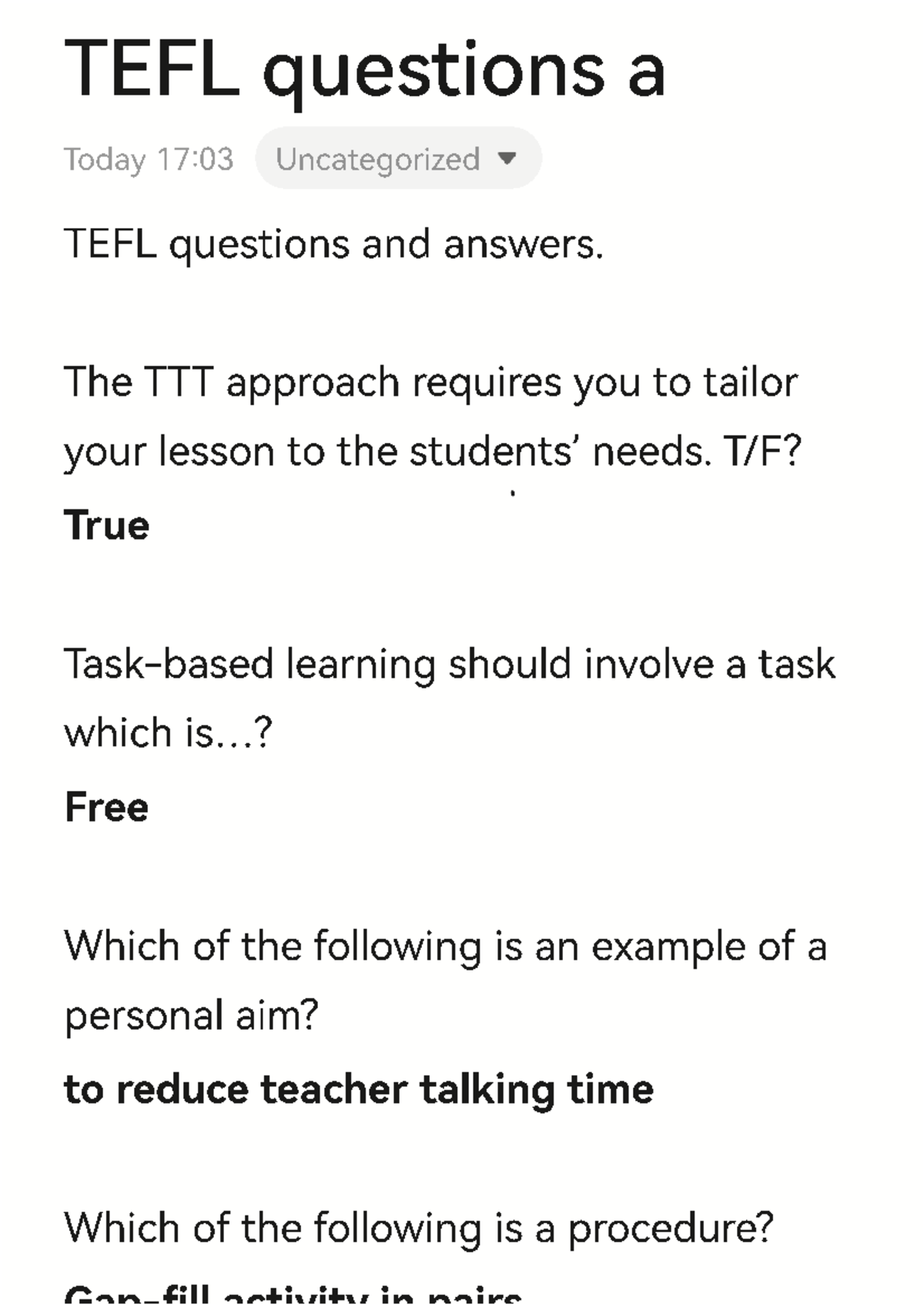 TEFL - Comprehensive Q&A for TEFL Course Preparation - Studocu