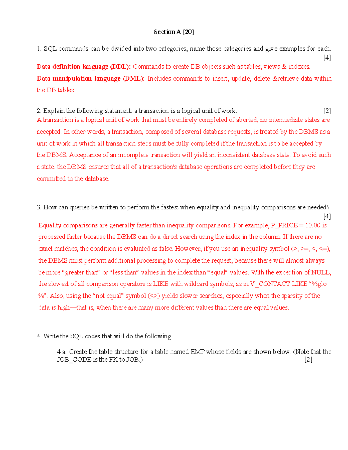 Re-Exam Revision Notes: SQL & Concurrency Control (Sec A - C) - Studocu