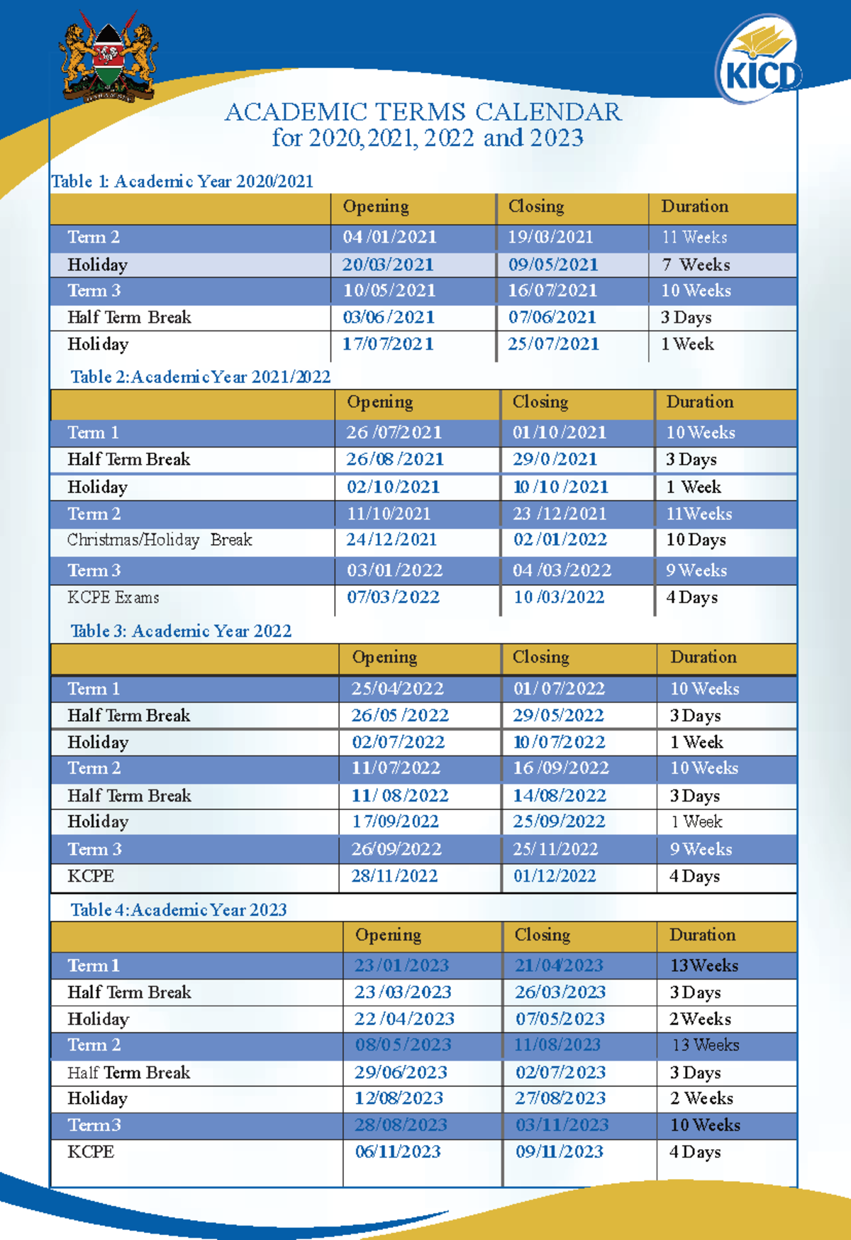 Academic Terms Calendar 2020-2023 - Studocu