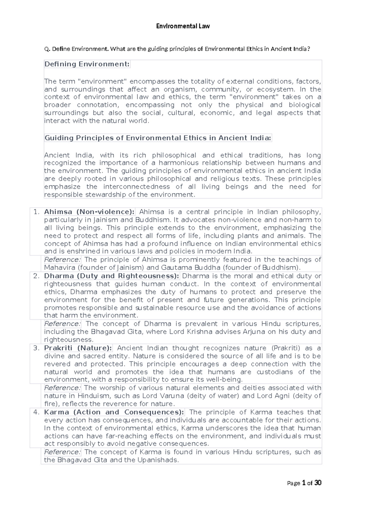 Environmental Law - Notes for Exam Preparation (Course Code: ENV101 ...