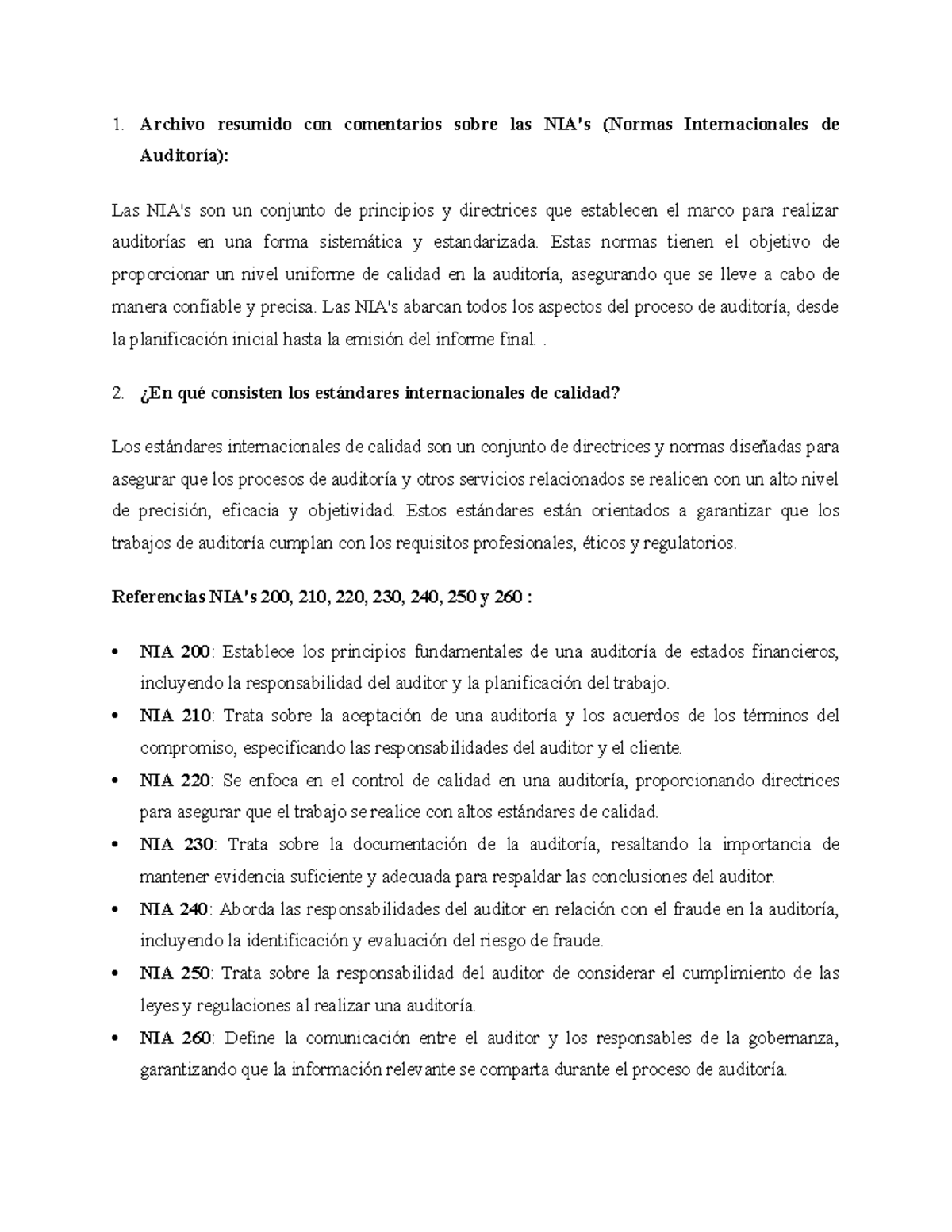 Tarea 1.1: Resumen de Normas Internacionales de Auditoría (NIA) - Studocu