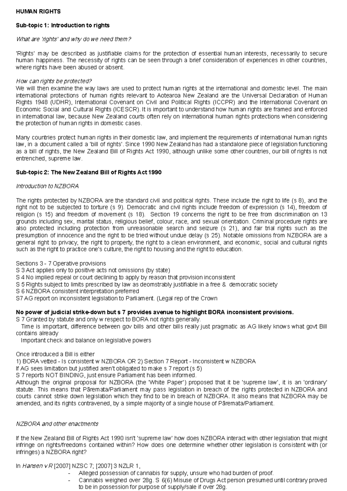 HUMAN RIGHTS 1: Comprehensive Notes for Public Law 2025 EOY Exam - Studocu