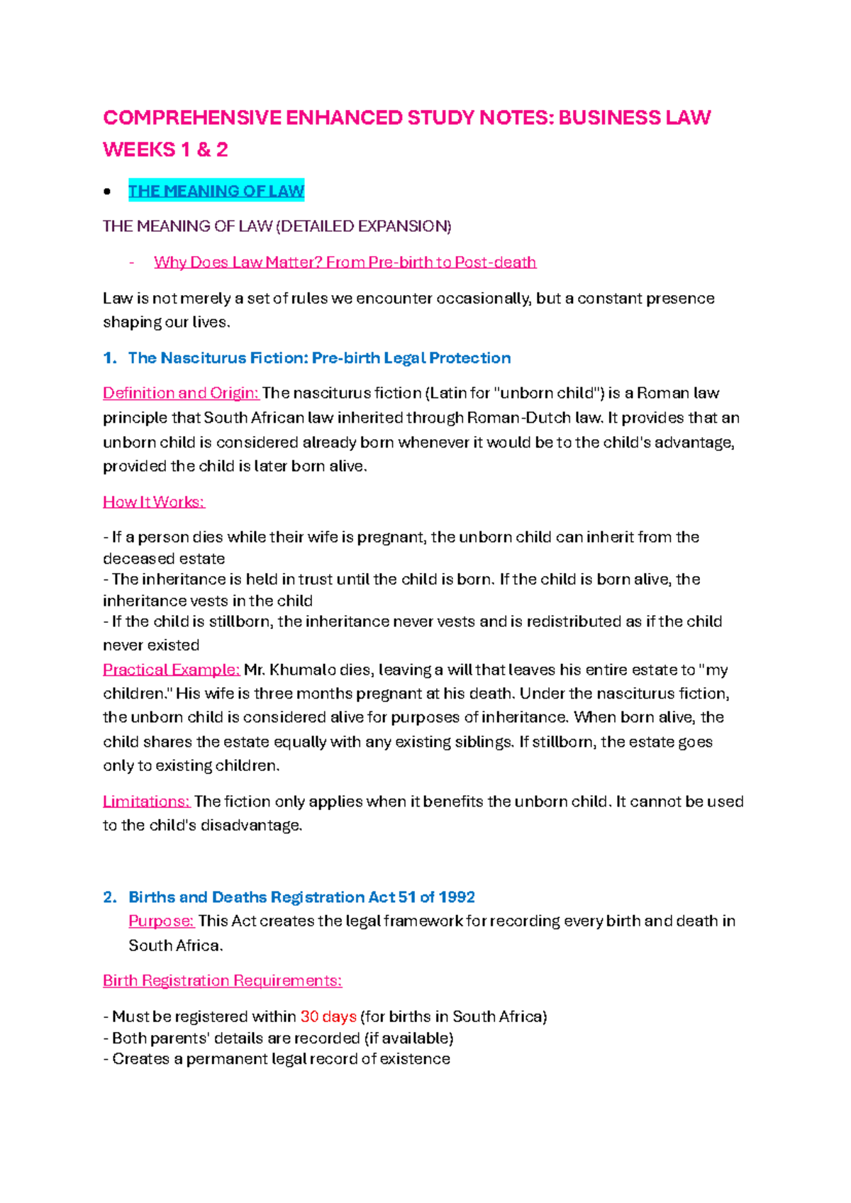 BUSINESS LAW STUDY NOTES: WEEKS 1-5 OVERVIEW AND ANALYSIS - Studocu