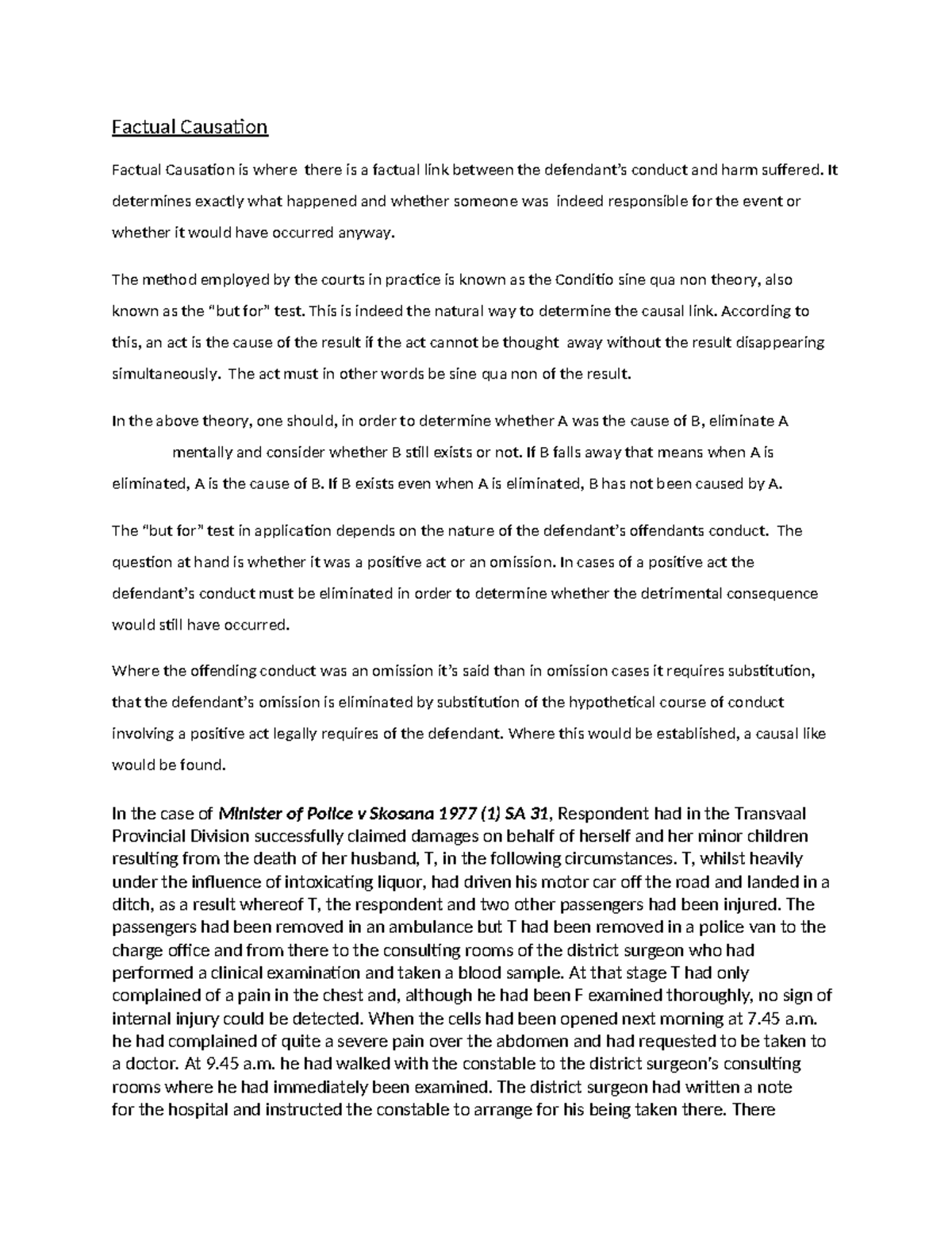 Factual Causation: Understanding the Conditio Sine Qua Non Theory - Studocu