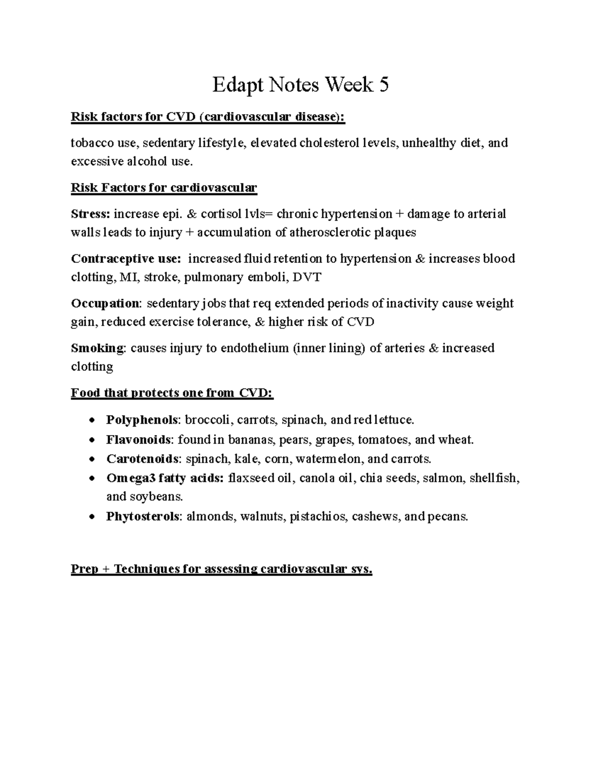 Edapt Notes Week 5: Key Risk Factors for CVD and Assessment Techniques ...