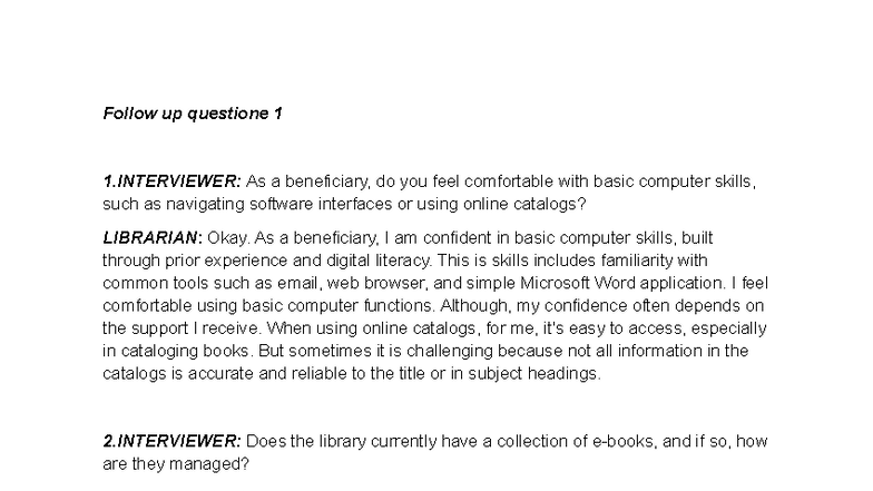 Transcript of Interview with Librarian on Library Operations - Studocu