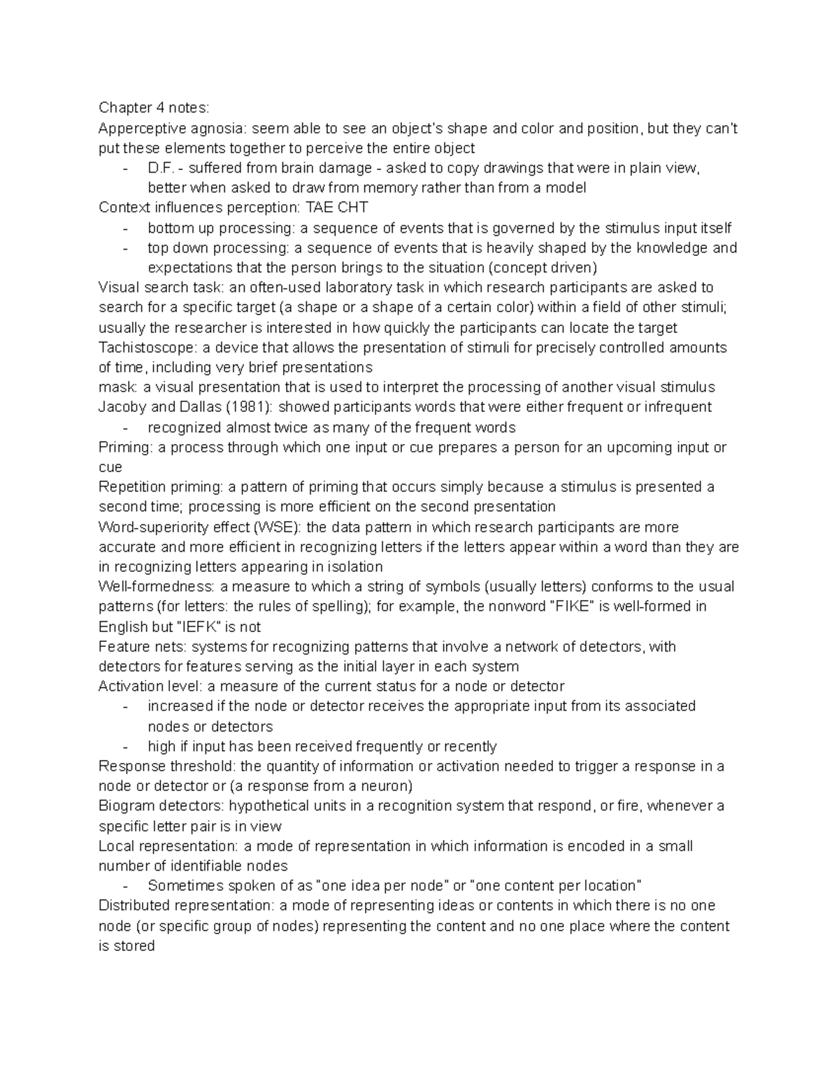 Cognitive Psychology Chapter 4-5 Notes: Perception and Attention - Studocu