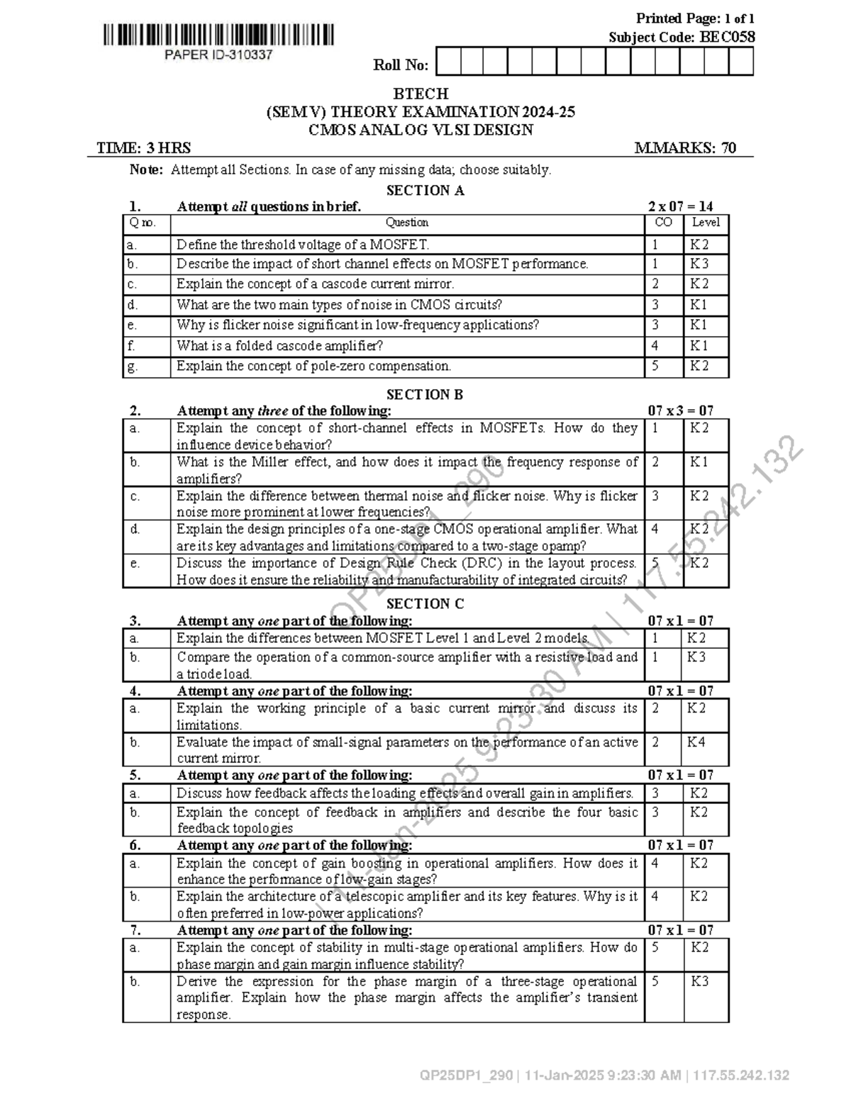 CMOS Analog VLSI Design - BEC058 - BTECH Sem V Theory Exam Notes - Studocu