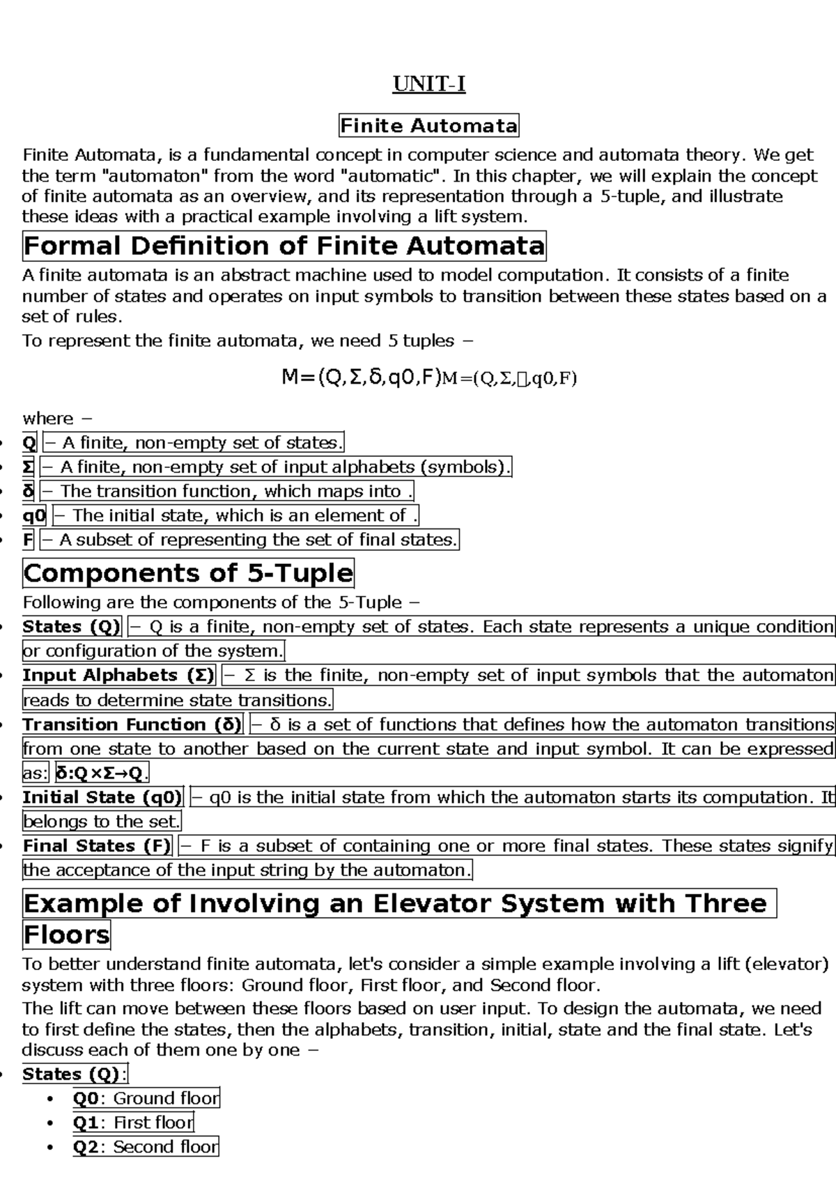 ATCD 101: Comprehensive Notes on Finite Automata Concepts - Studocu