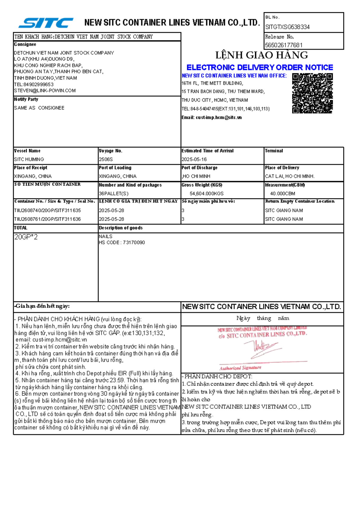 EDO - SITGTXSG538334 - Electronic Delivery Order Notice - Studocu