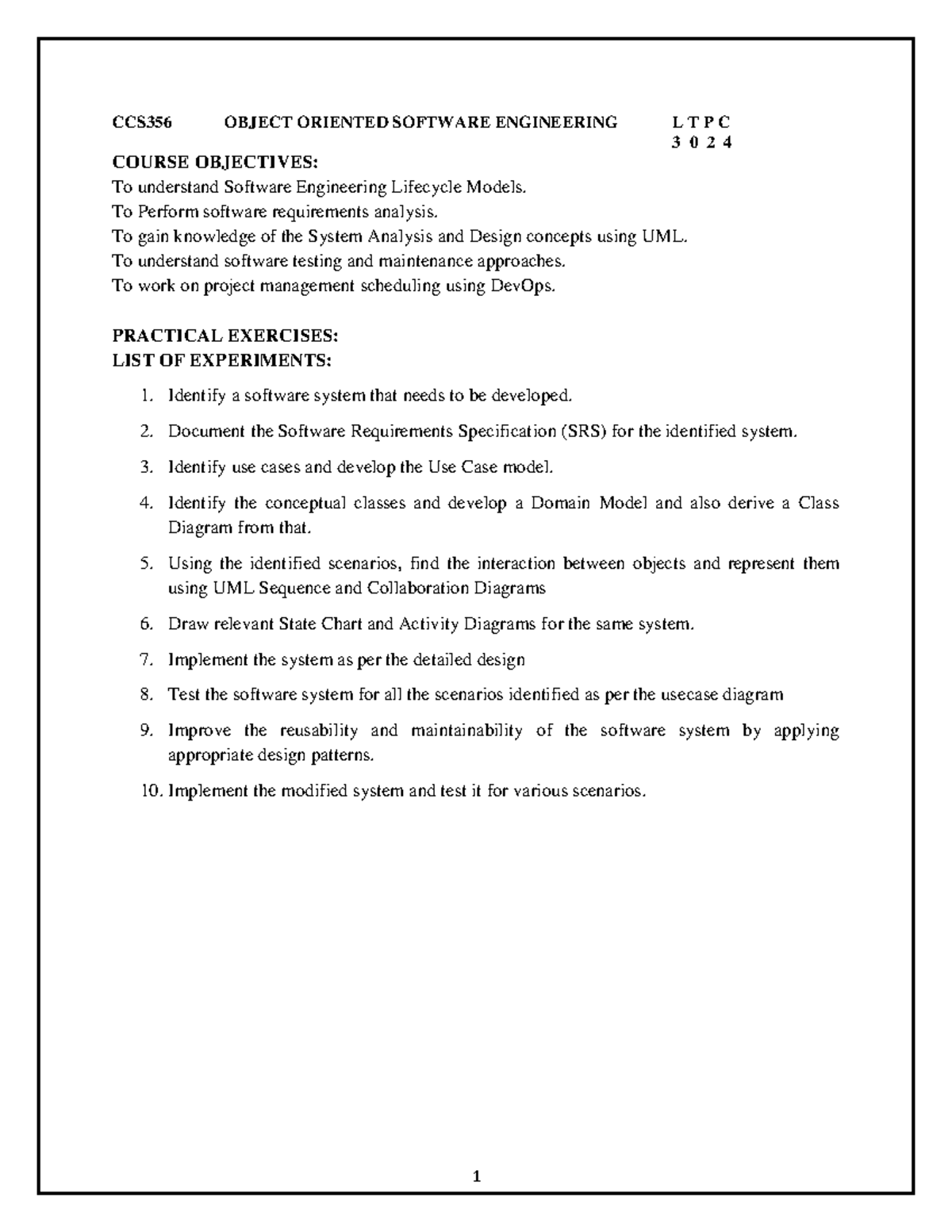 CCS356 Object Oriented Software Engineering Lab Manual: Practical ...