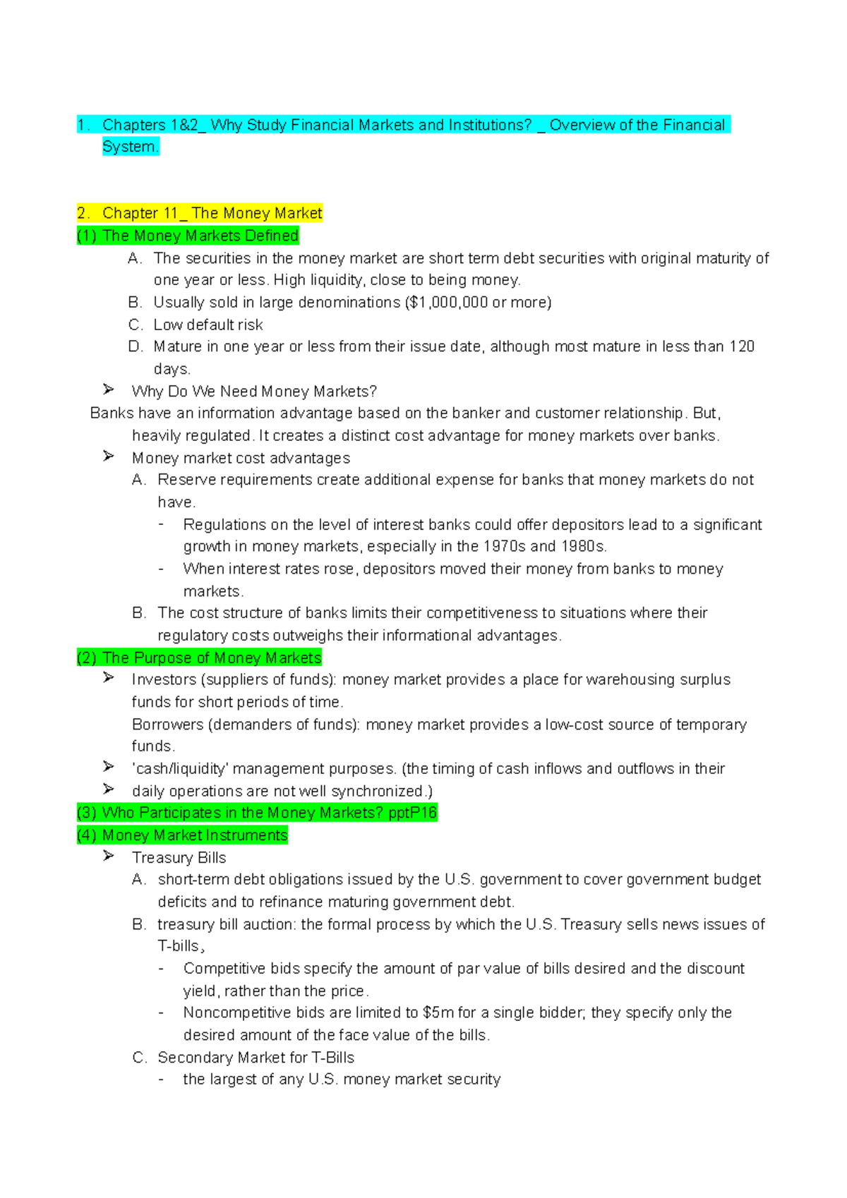 FINA3010 Financial Markets and Institutions Revision Notes - Studocu