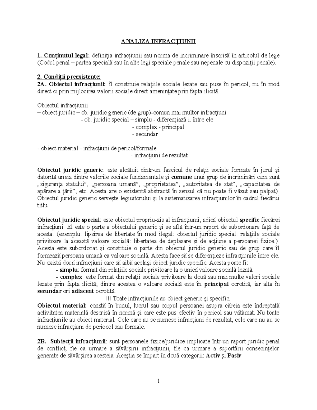 Schema analizei infractiunii - A NALIZA INFRACŢIUNII Conţinutul legal ...