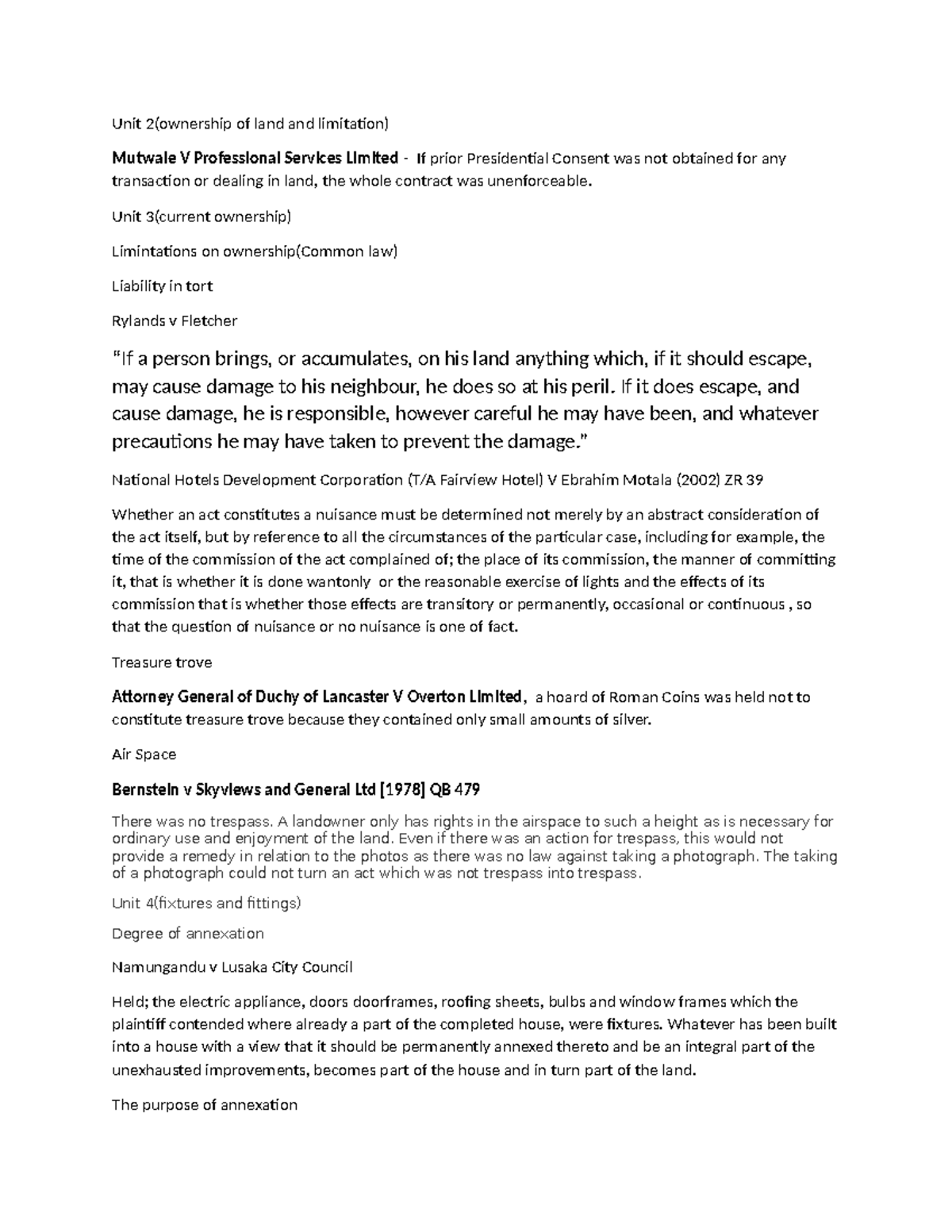LAND LAW Case Summaries: Key Principles & Leading Judgments - Studocu