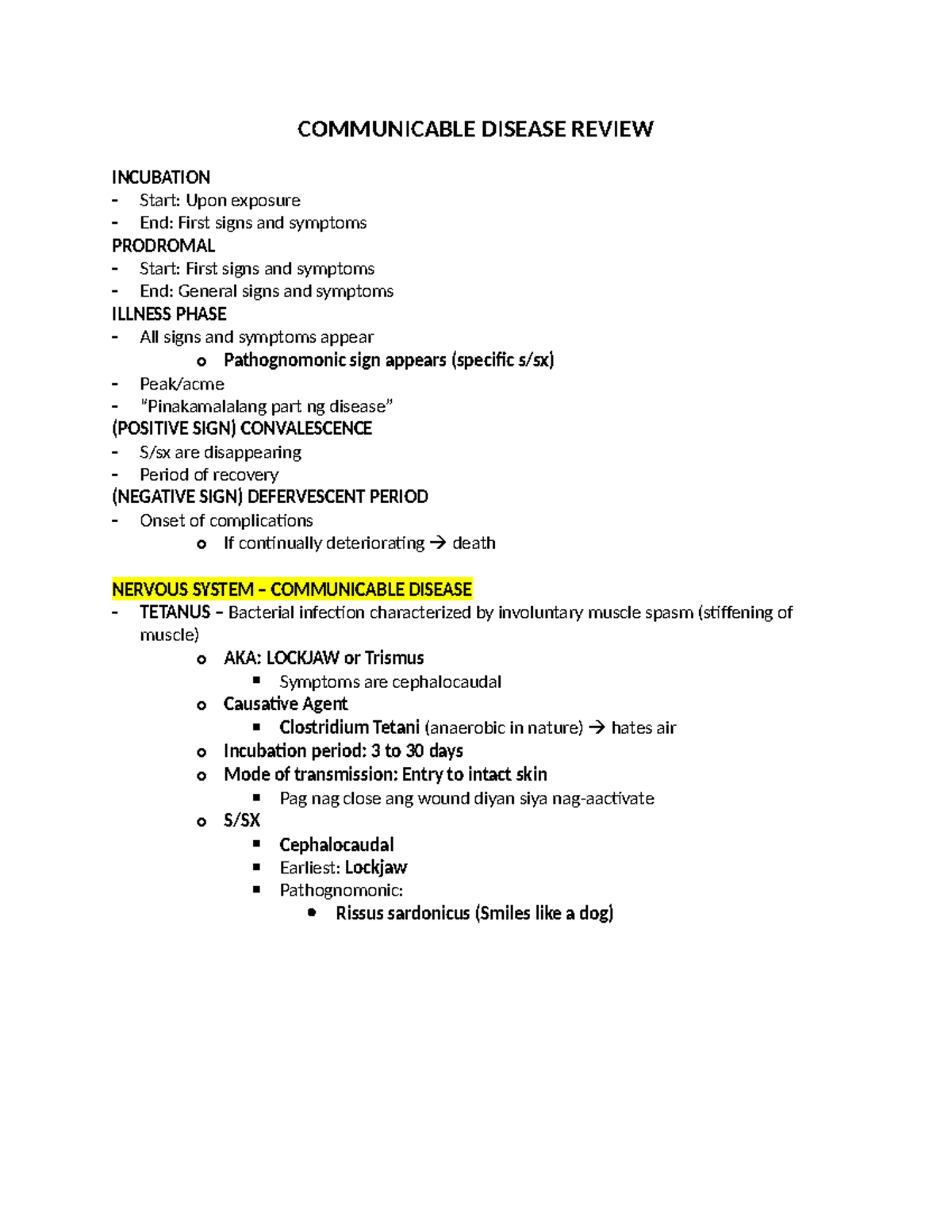 Communicable Diseases Overview: CD Handouts (Mr. Aranas) - Studocu