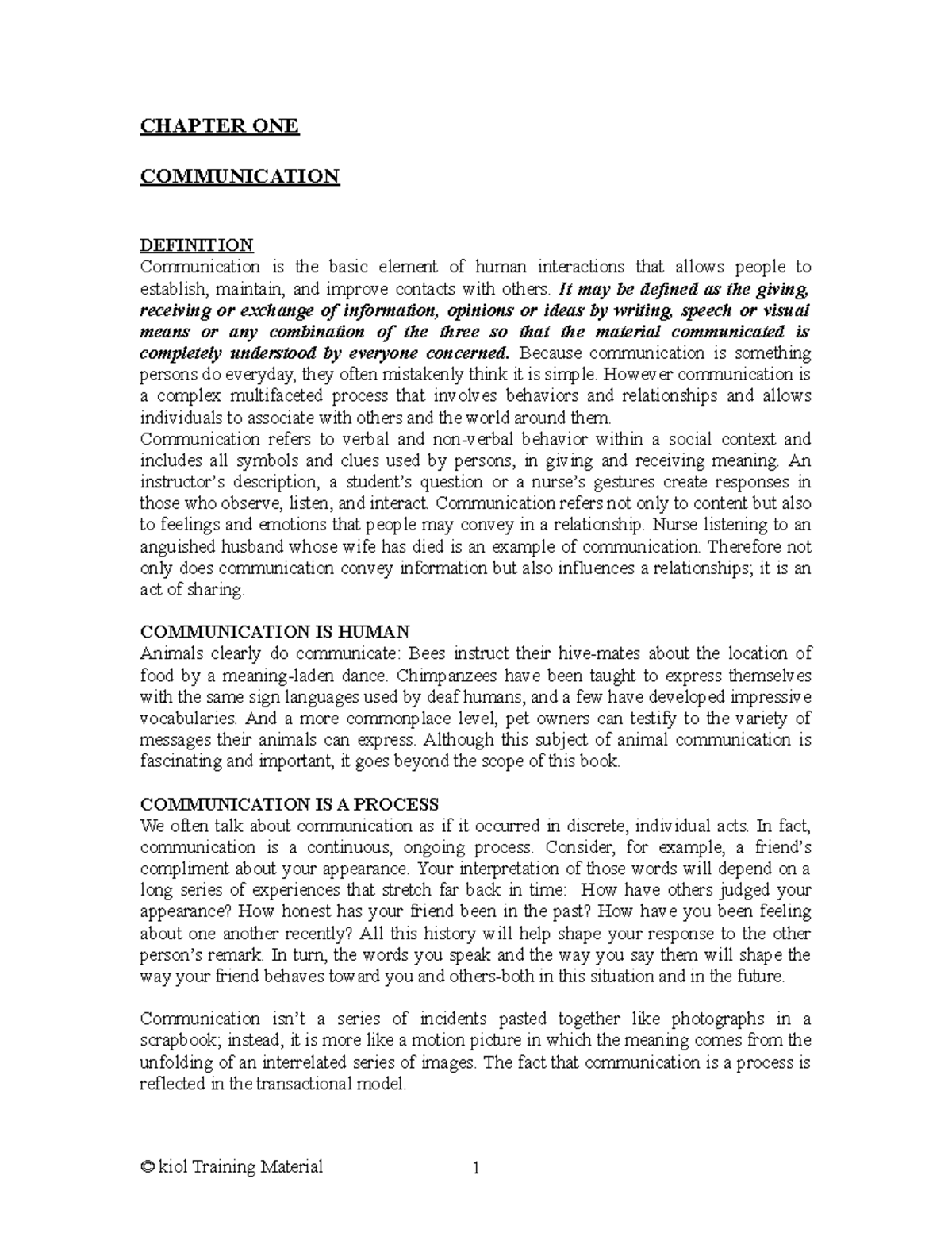 Communication Skills Manual - CHAPTER ONE COMMUNICATION DEFINITION ...