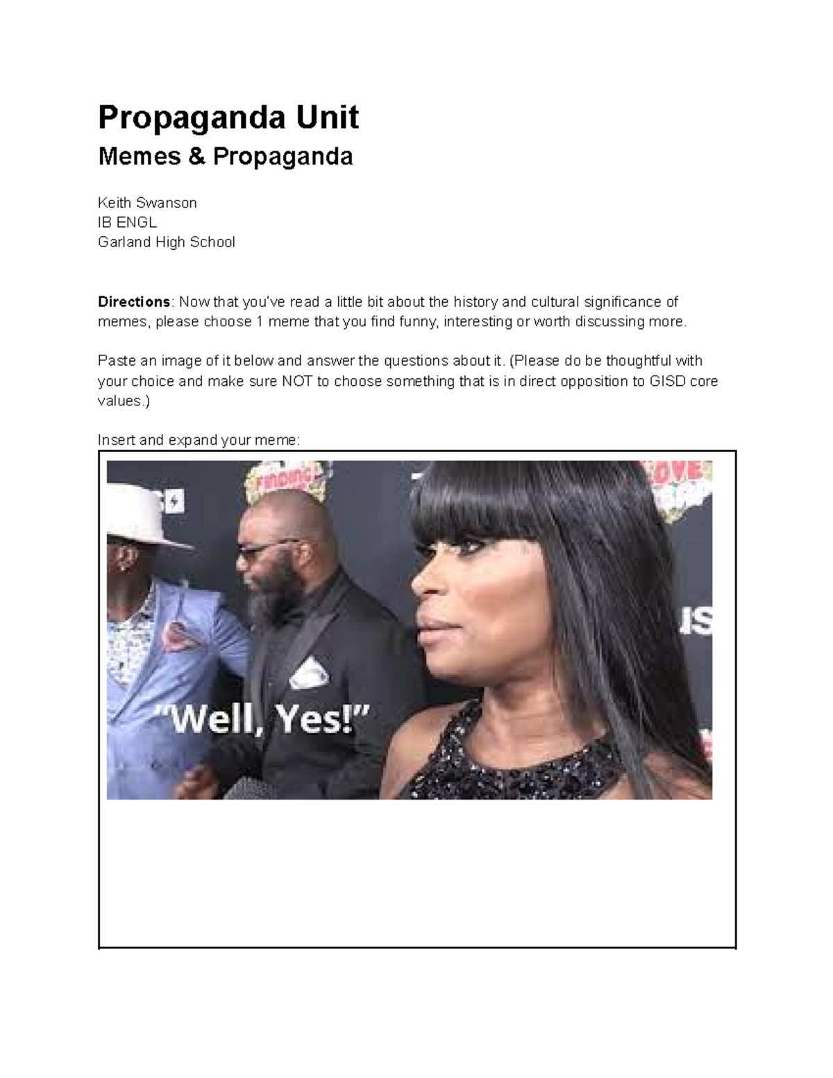 Meme Analysis Exercise IB: Exploring Humor &amp; Cultural Significance ...
