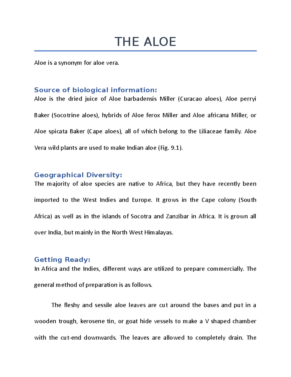 Aloe Notes: Biological Info, Characteristics, and Uses of Aloe Vera -  Studocu
