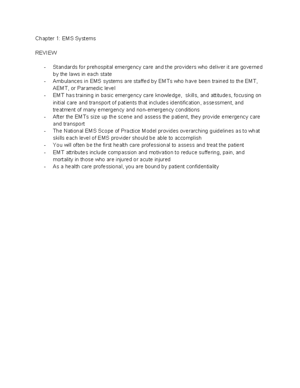 Chapter 1: EMS Systems Overview and Standards for Care - Studocu