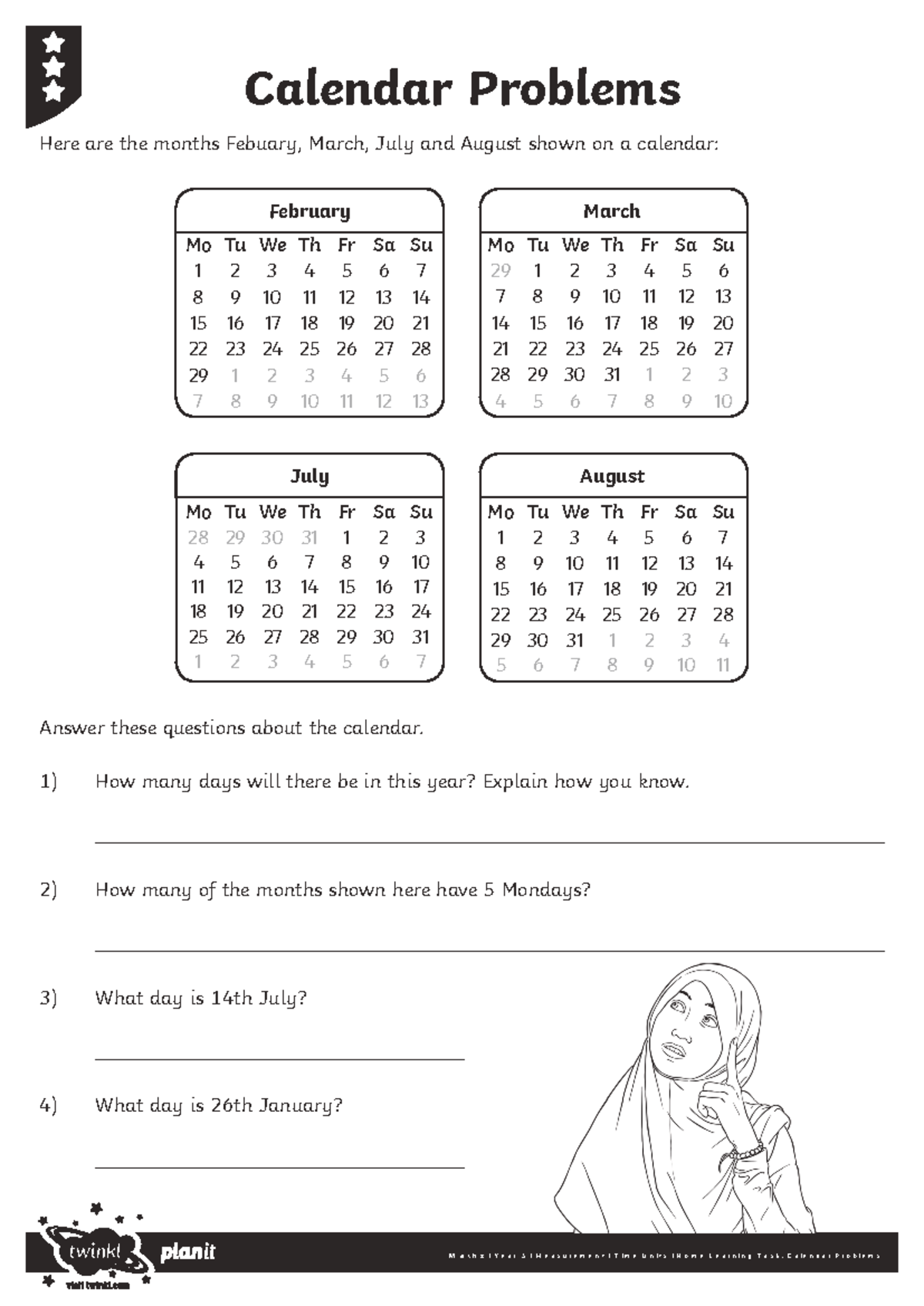 Maths Year 3: Calendar Problems and Time Measurement Tasks - Studocu