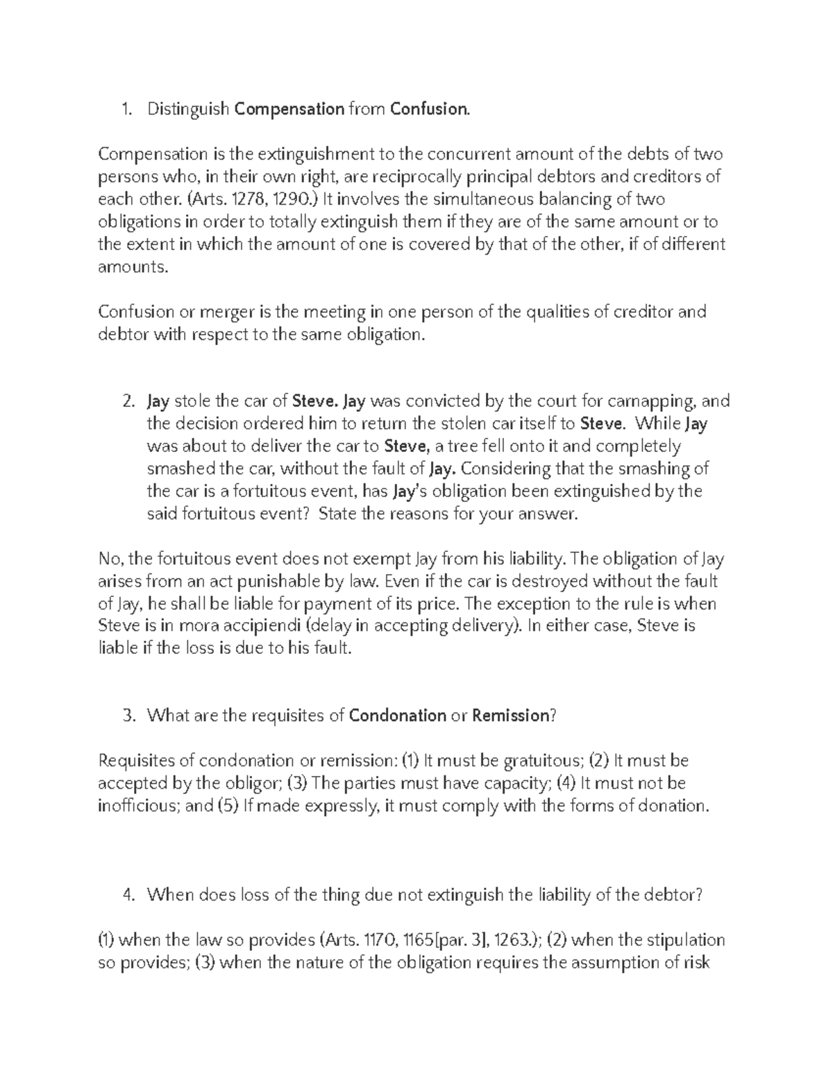 Compensation vs. Confusion: Key Concepts in Obligations (LAW 101) - Studocu