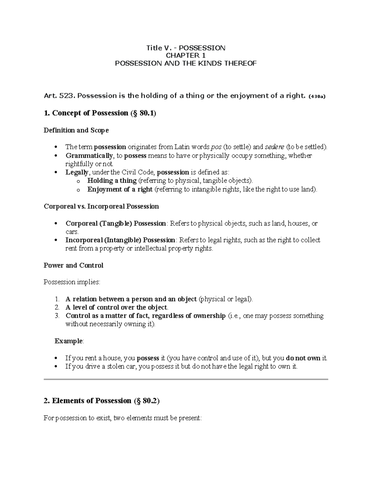 Title V: Understanding Possession - Concepts and Legal Framework (Law ...