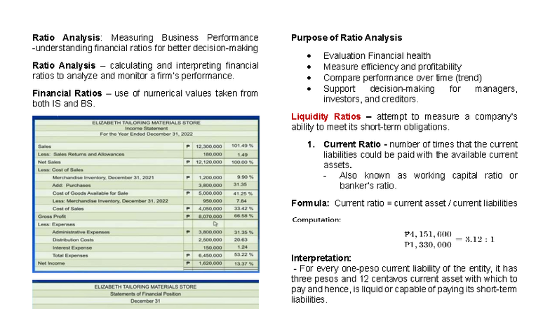 Ratio Analysis - A note - Ratio Analysis: Measuring Business ...