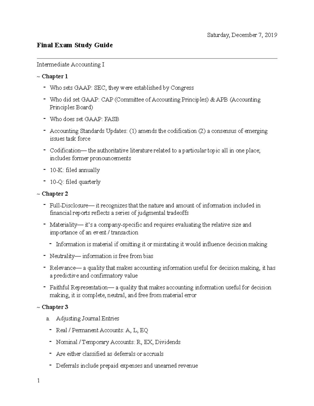 Intermediate Accounting I Final Exam Study Guide - Studocu