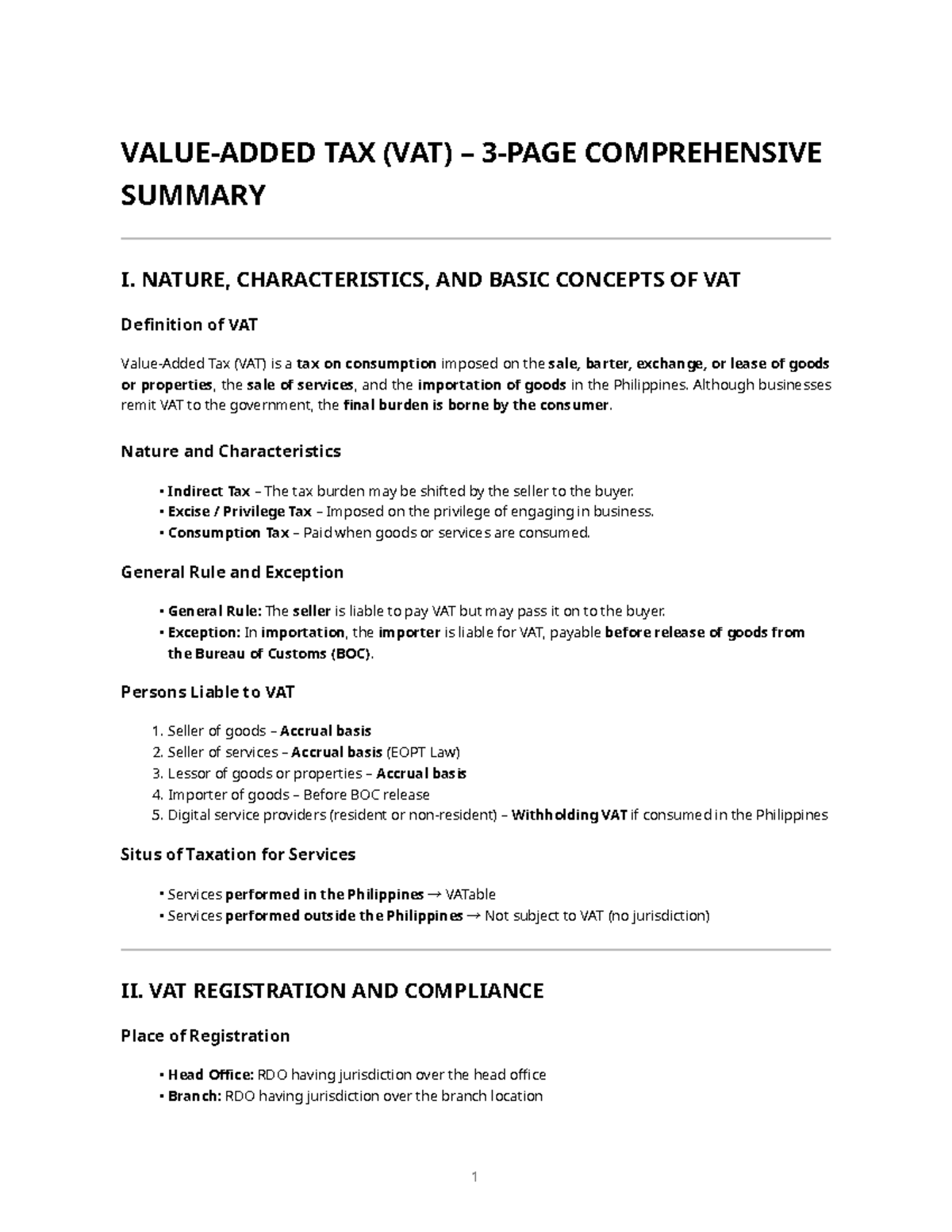 TAX 101: VAT Comprehensive Summary for the Philippines - Studocu
