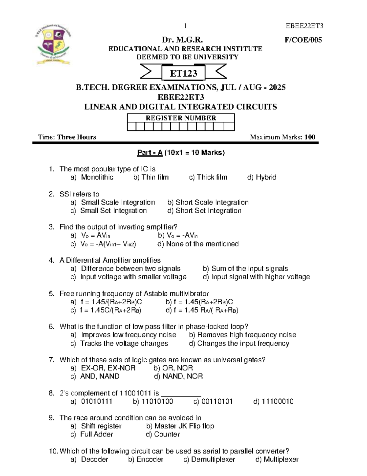EBEE22ET3 - Linear and Digital Integrated Circuits Exam Notes - Studocu
