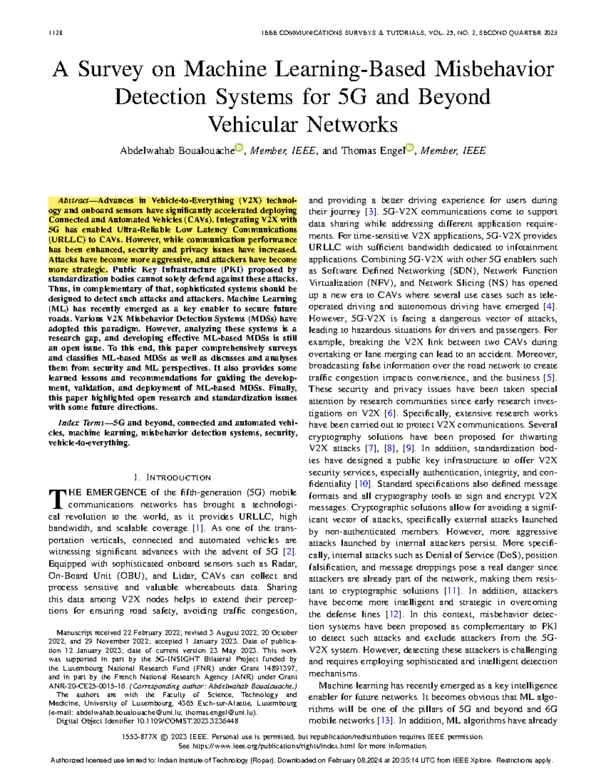 A Comprehensive Survey on ML Misbehavior Detection for 5G V2X Networks ...