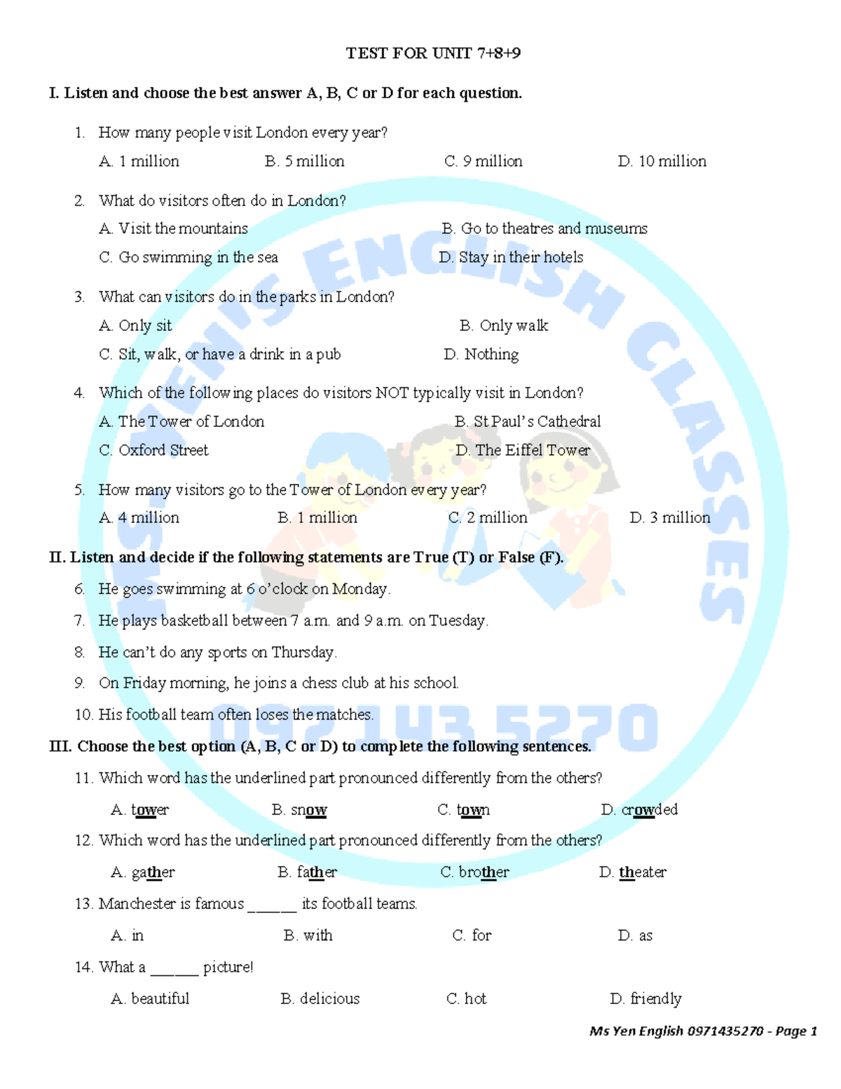 Unit I Listening Comprehension Test - English 0971435270 - Studocu