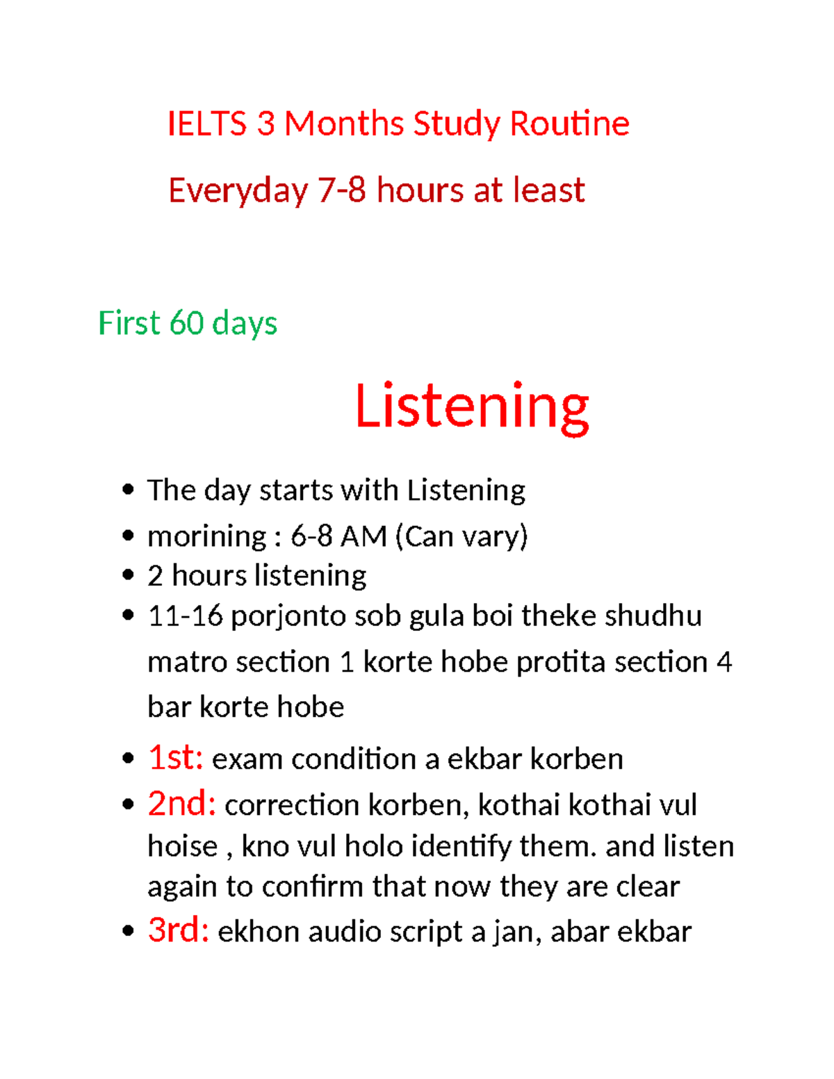 IELTS 3-Month Study Routine: Daily Listening & Speaking Practice - Studocu