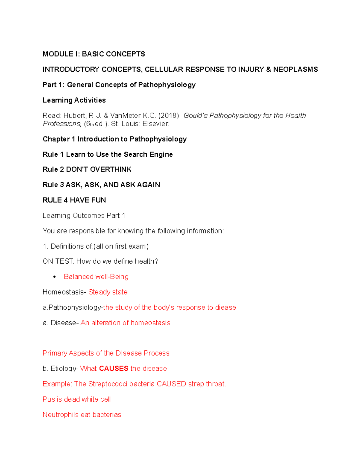Module I: Pathophysiology Chapter 1 & 2 Lecture Notes - Studocu