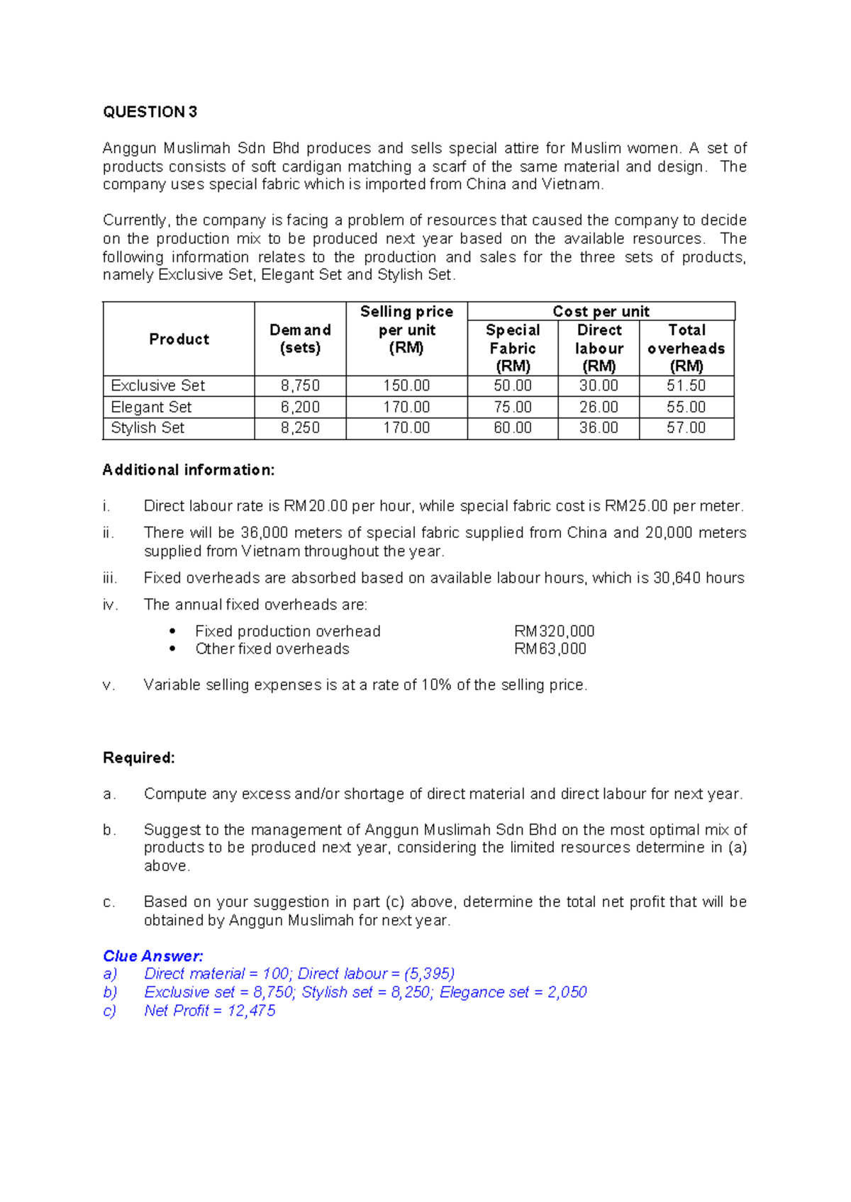 Additional Exercise: Limiting Factor Analysis for Anggun Muslimah Sdn ...