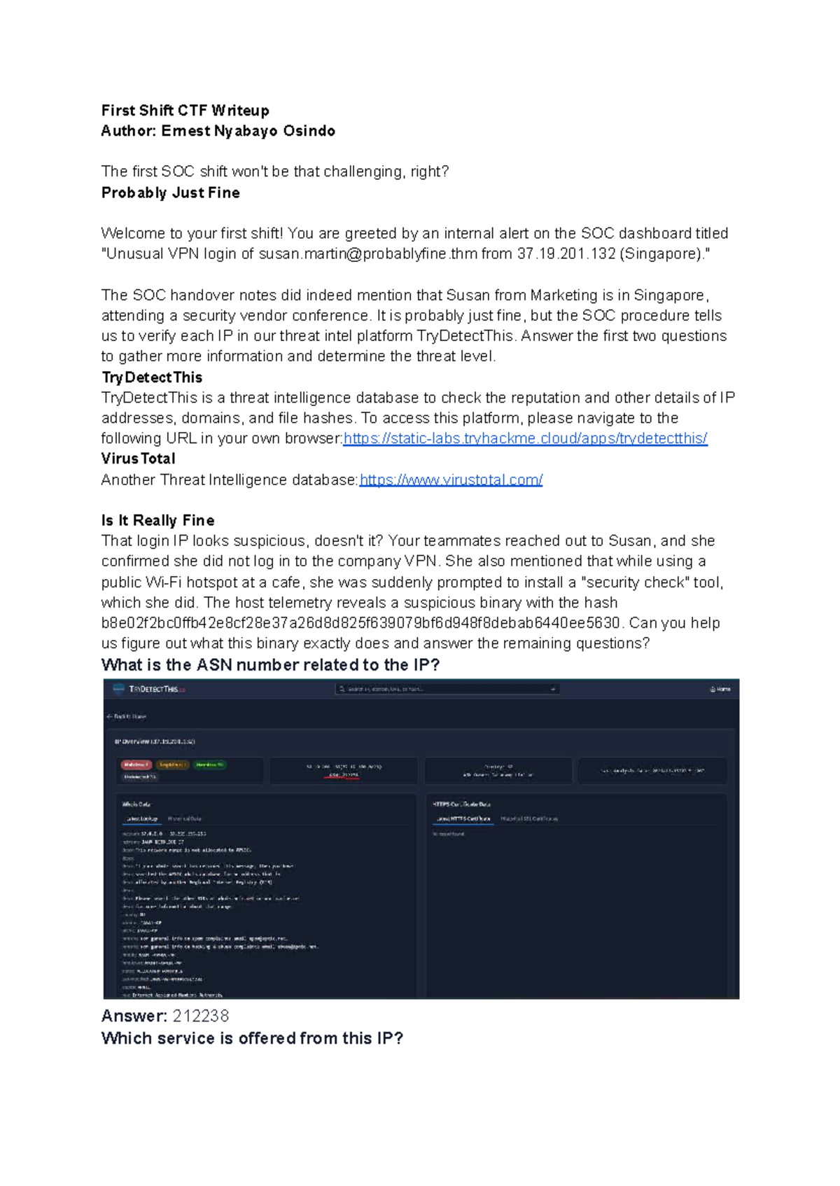 First Shift CTF Task 3 Writeup - Tryhackme - Studocu