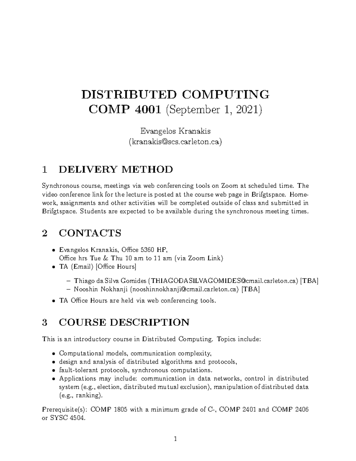 COMP 4001 - Distributed Computing Course Outline (Sept 2021) - Studocu