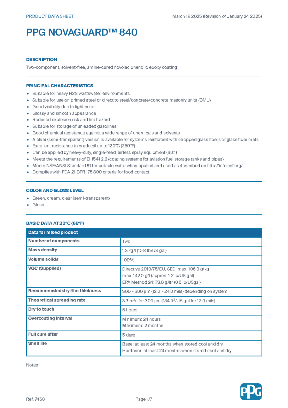 PPG 840 Product Data Sheet - Novolac Phenolic Epoxy Coating - Studocu
